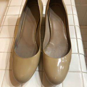 Cole Haan Tan Patent Leather wedge pumps